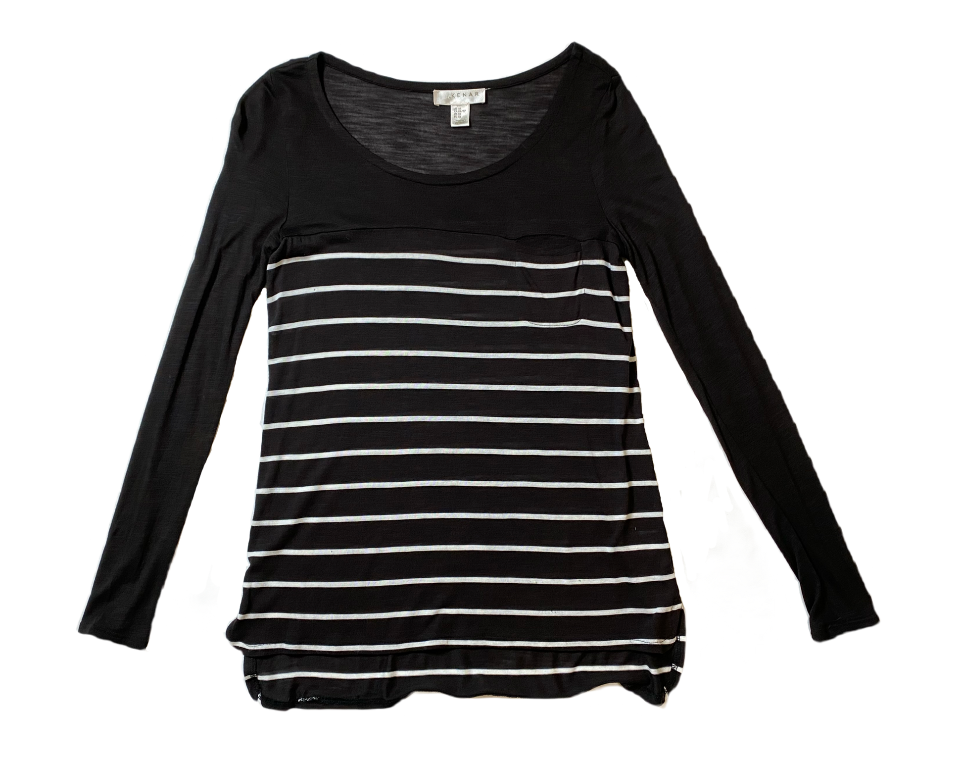Kenar Black and White Stripe Long Sleeve Top  This Kenar top is a must-have for any fashion-forward individual! Its classic black and white stripes add a touch of so