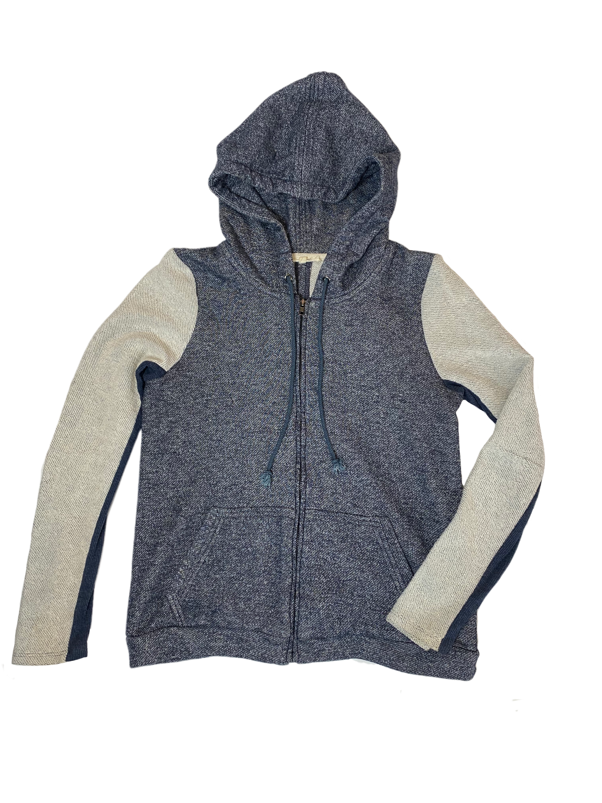 Mystree Blue and Cream Zip Hoodie Grab and go hoodie jacket. Great for a light breezy day running errands or an early morning walk.
