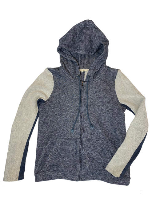 Mystree Blue and Cream Zip Hoodie Grab and go hoodie jacket. Great for a light breezy day running errands or an early morning walk.