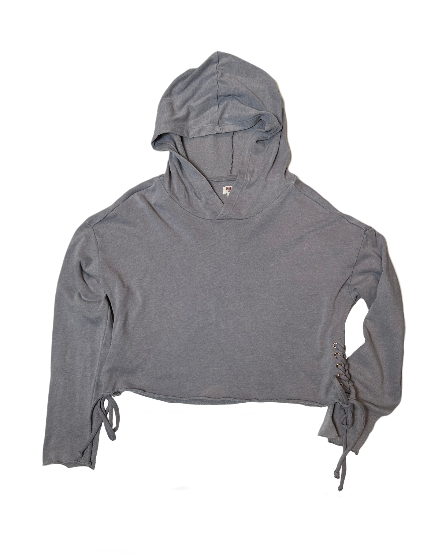 Mossimo Cropped Hoodie with Side Lace-up Detail and Raw HemThe side lace-up detailing on this muted lavender cropped hoodie is so cute! Through a   t-shirt under this and you can wear this year round.