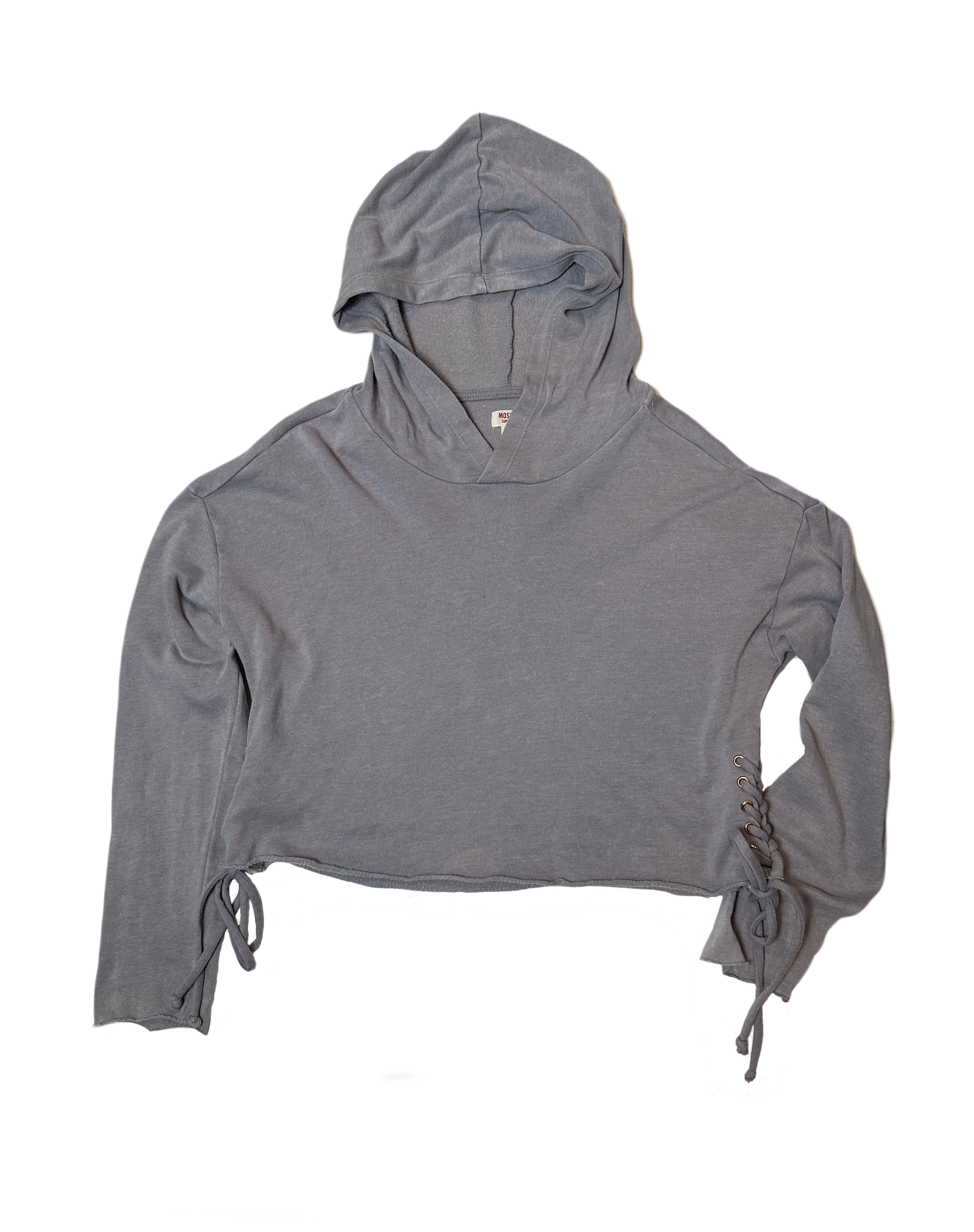 Mossimo Cropped Hoodie with Side Lace-up Detail and Raw HemThe side lace-up detailing on this muted lavender cropped hoodie is so cute! Through a   t-shirt under this and you can wear this year round.