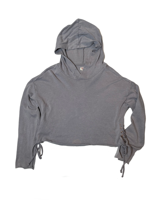 Mossimo Cropped Hoodie with Side Lace-up Detail and Raw HemThe side lace-up detailing on this muted lavender cropped hoodie is so cute! Through a   t-shirt under this and you can wear this year round.