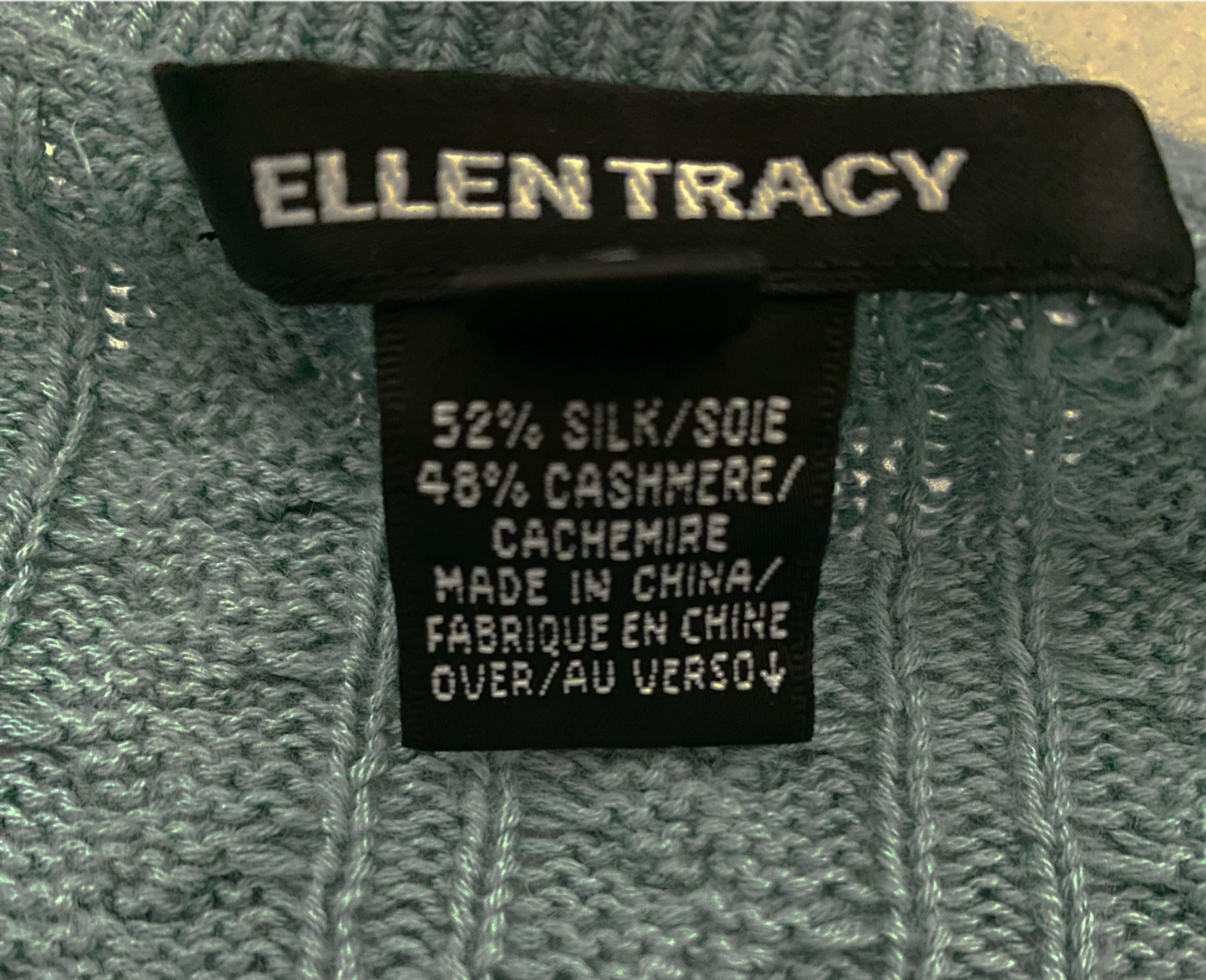 Ellen Tracy Silk & Cashmere Knit Sweater Beautiful 3/4 sleeve, silk & cashmere knit sweater. Pair this with a brown or grey bottom and add a scarf with a fun print for a casual time out and about.