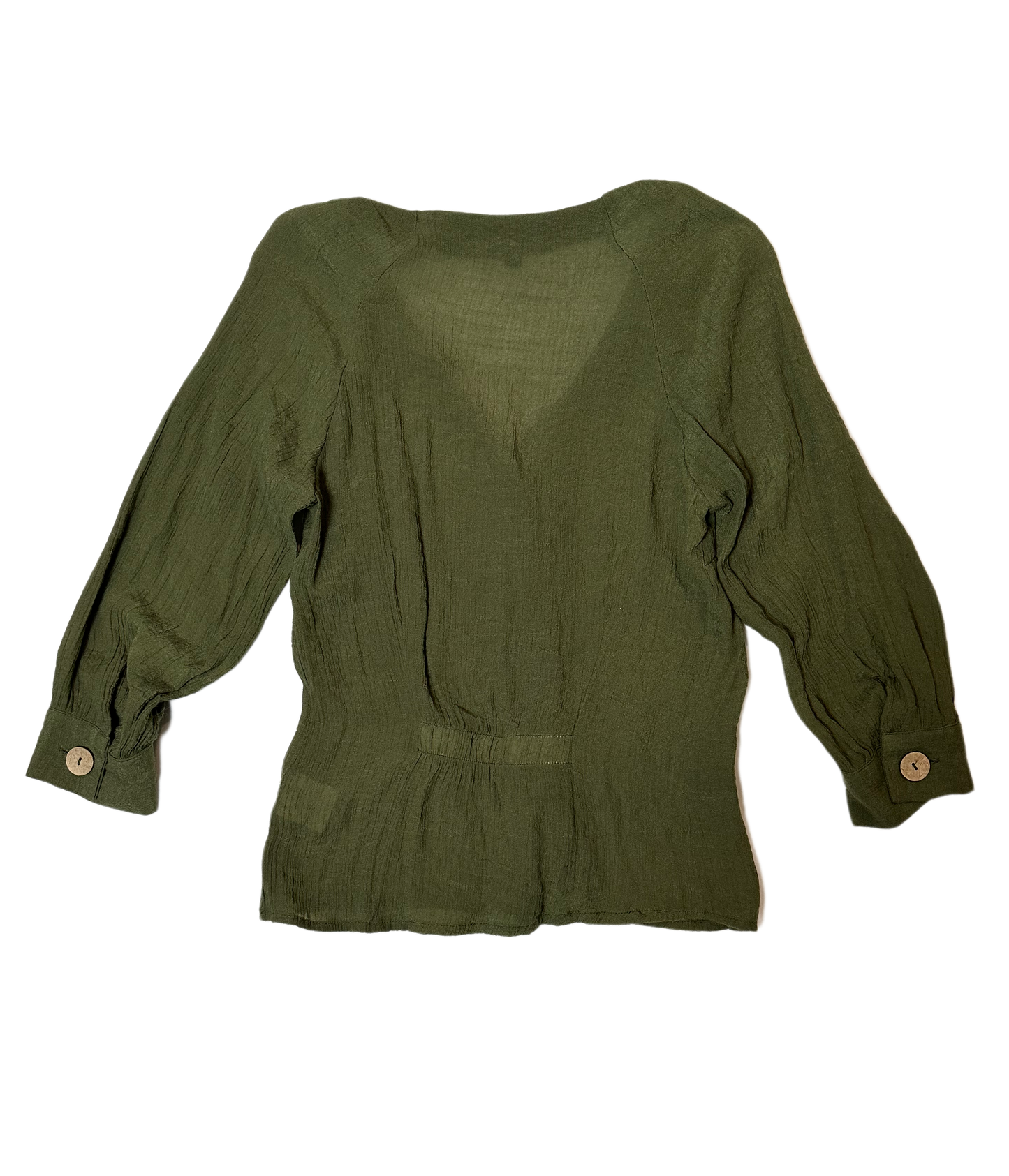 OLM Green Gauze Button Front BlouseWear this blouse to work, than change into chunky heels for a casual dinner out. The light weight fabric makes it perfect for those warmer nights.OLM Green Gauze Button Front BlouseShirt