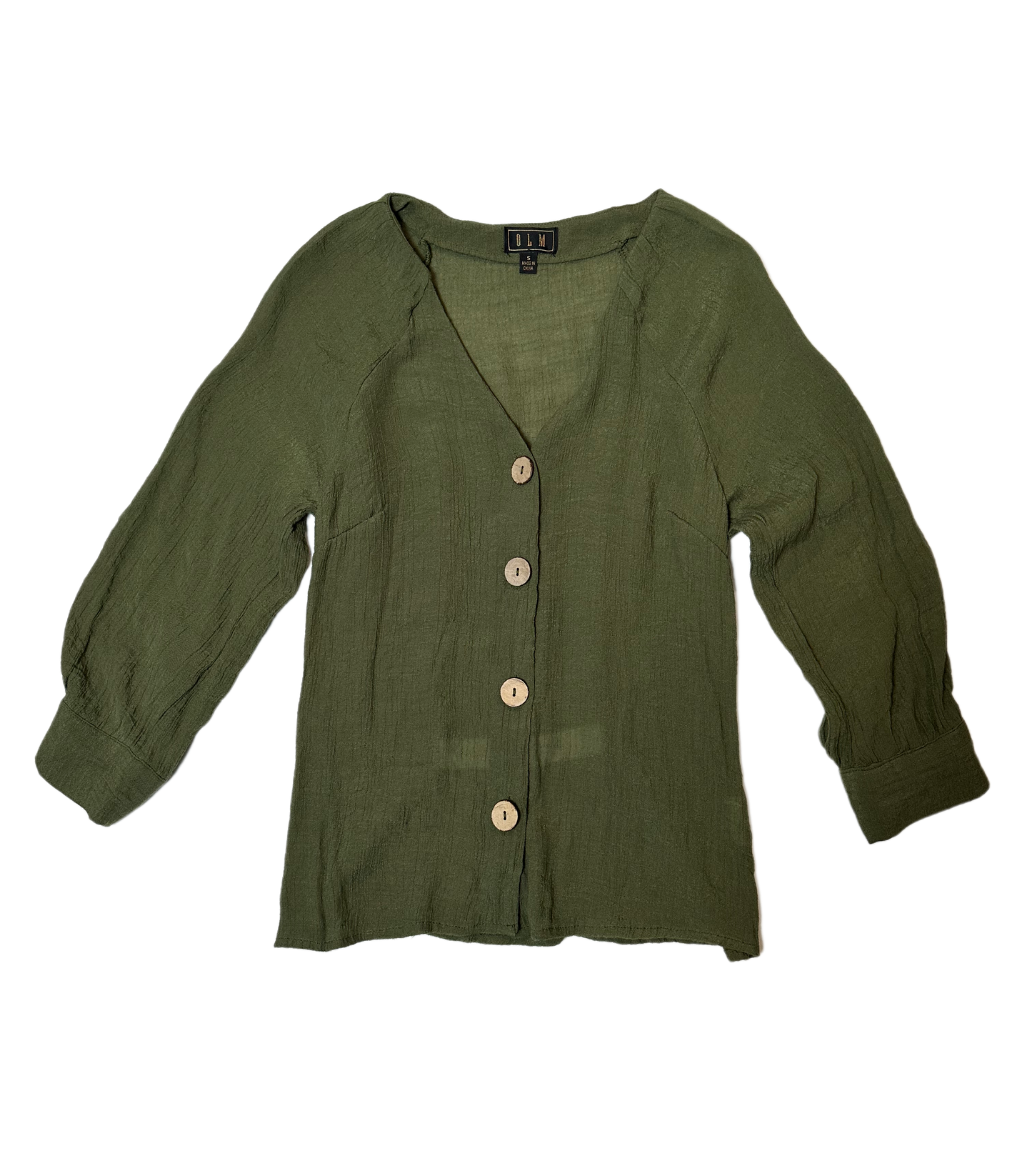 OLM Green Gauze Button Front BlouseWear this blouse to work, than change into chunky heels for a casual dinner out. The light weight fabric makes it perfect for those warmer nights.OLM Green Gauze Button Front BlouseShirt