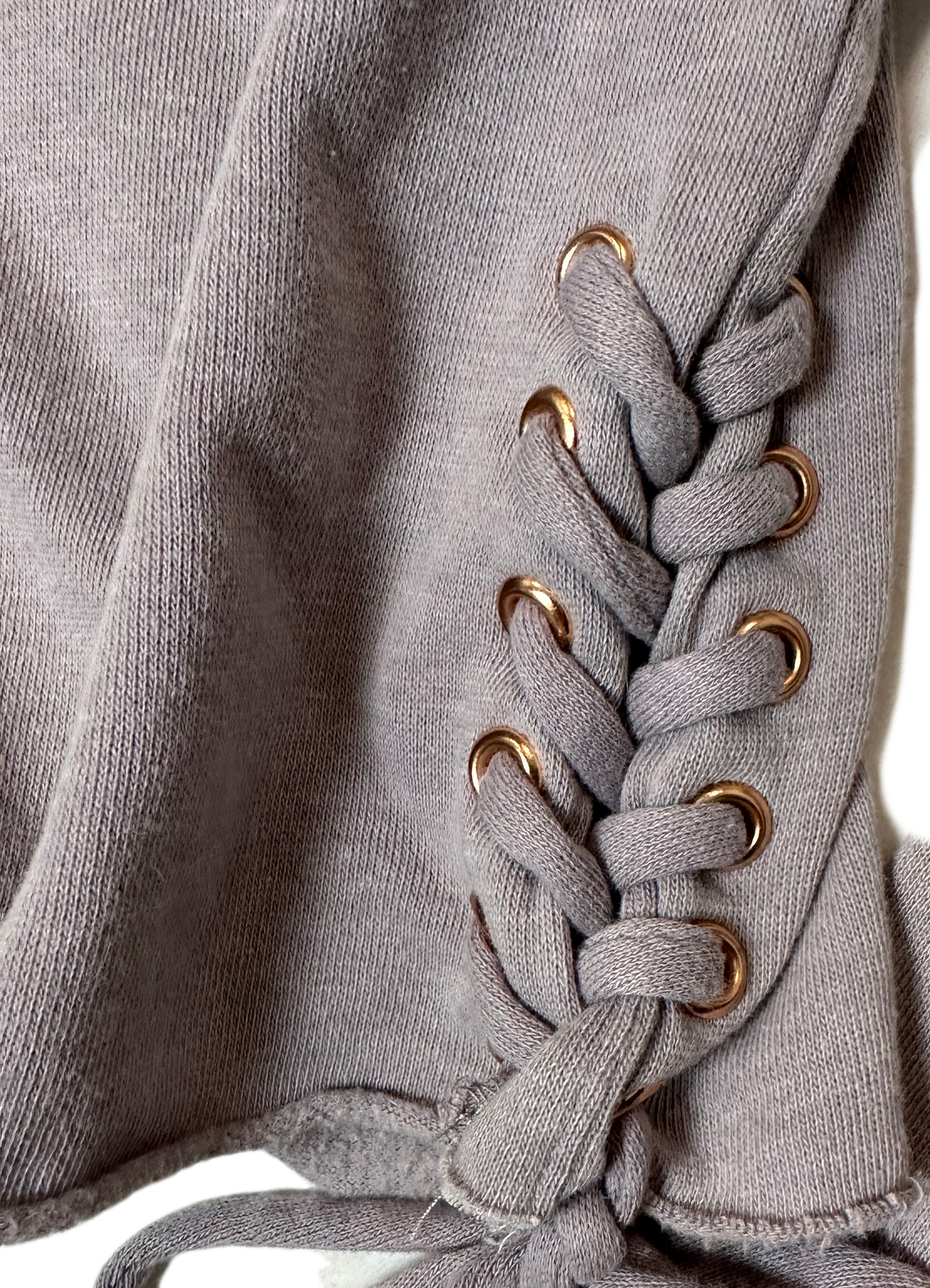 Mossimo Cropped Hoodie with Side Lace-up Detail and Raw HemThe side lace-up detailing on this muted lavender cropped hoodie is so cute! Through a   t-shirt under this and you can wear this year round.