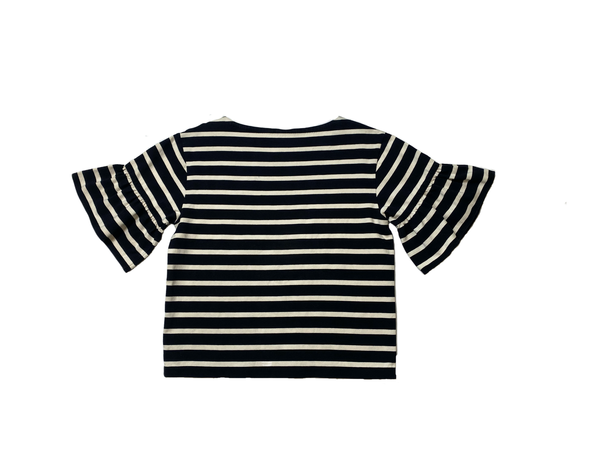 J Crew Striped Top with Ruffle Sleeve J.Crew black and white striped top with short ruffle sleeves.