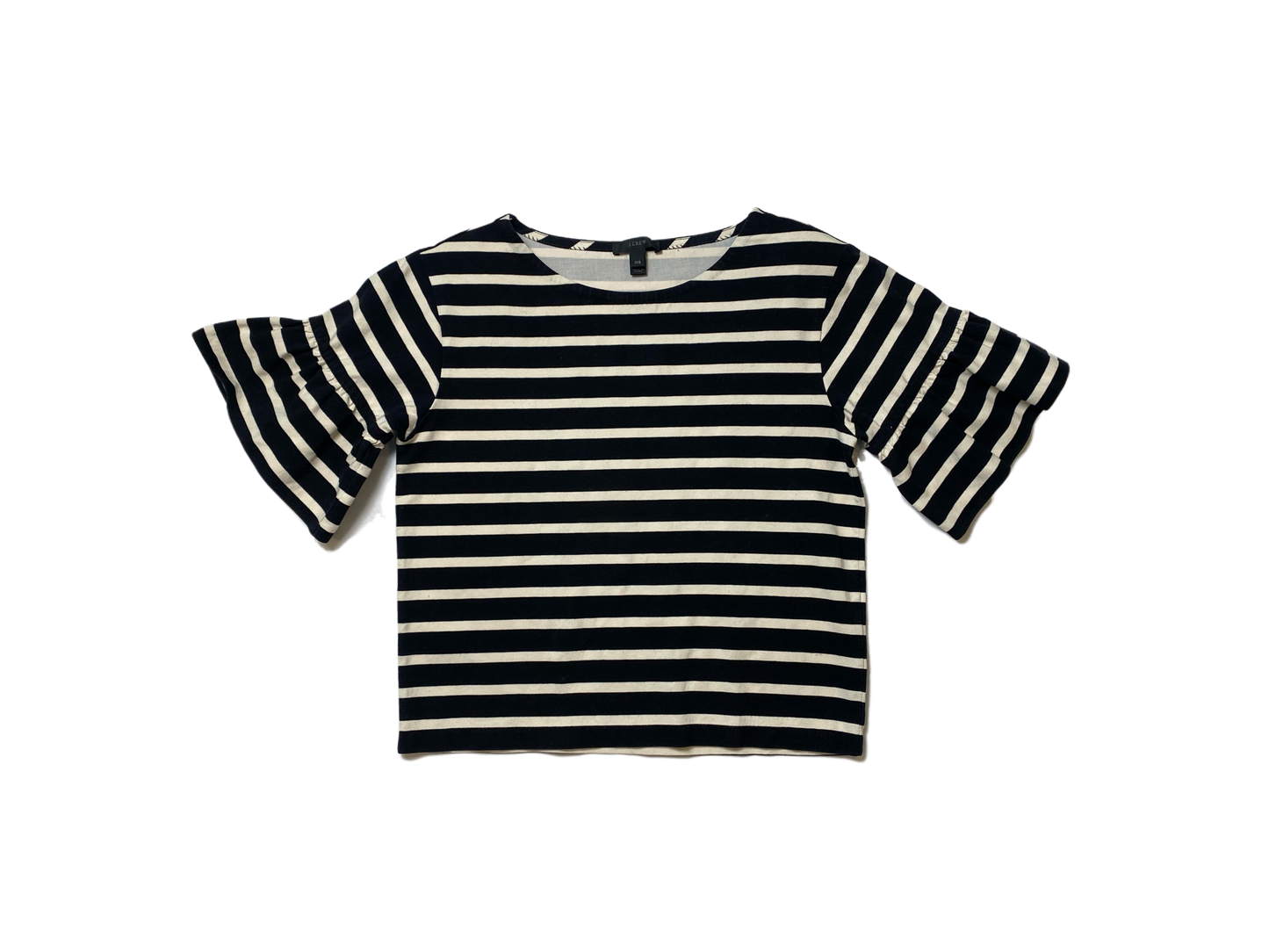 J Crew Striped Top with Ruffle Sleeve J.Crew black and white striped top with short ruffle sleeves.