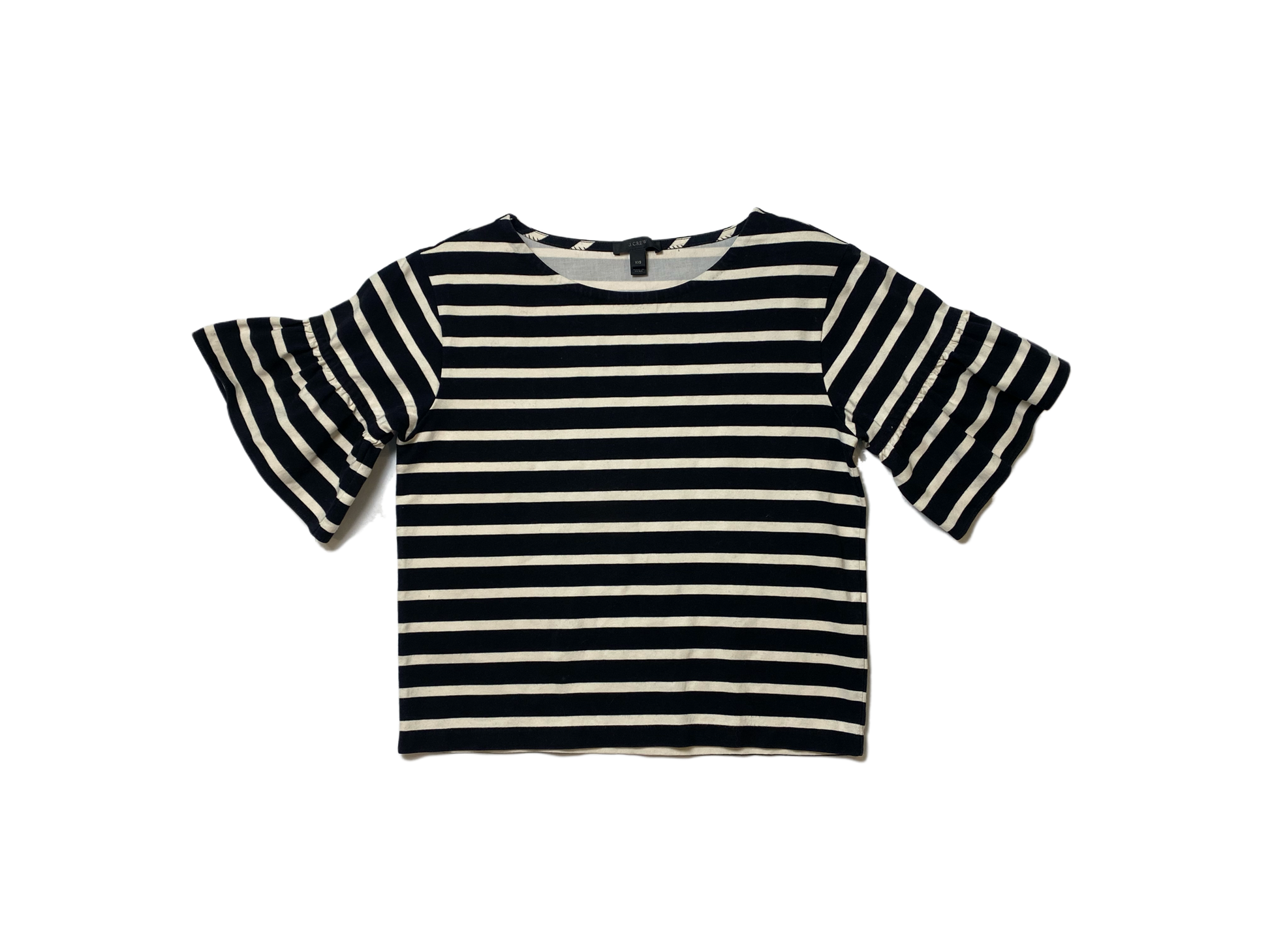 J Crew Striped Top with Ruffle Sleeve J.Crew black and white striped top with short ruffle sleeves.