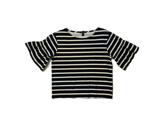J Crew Striped Top with Ruffle Sleeve J.Crew black and white striped top with short ruffle sleeves.