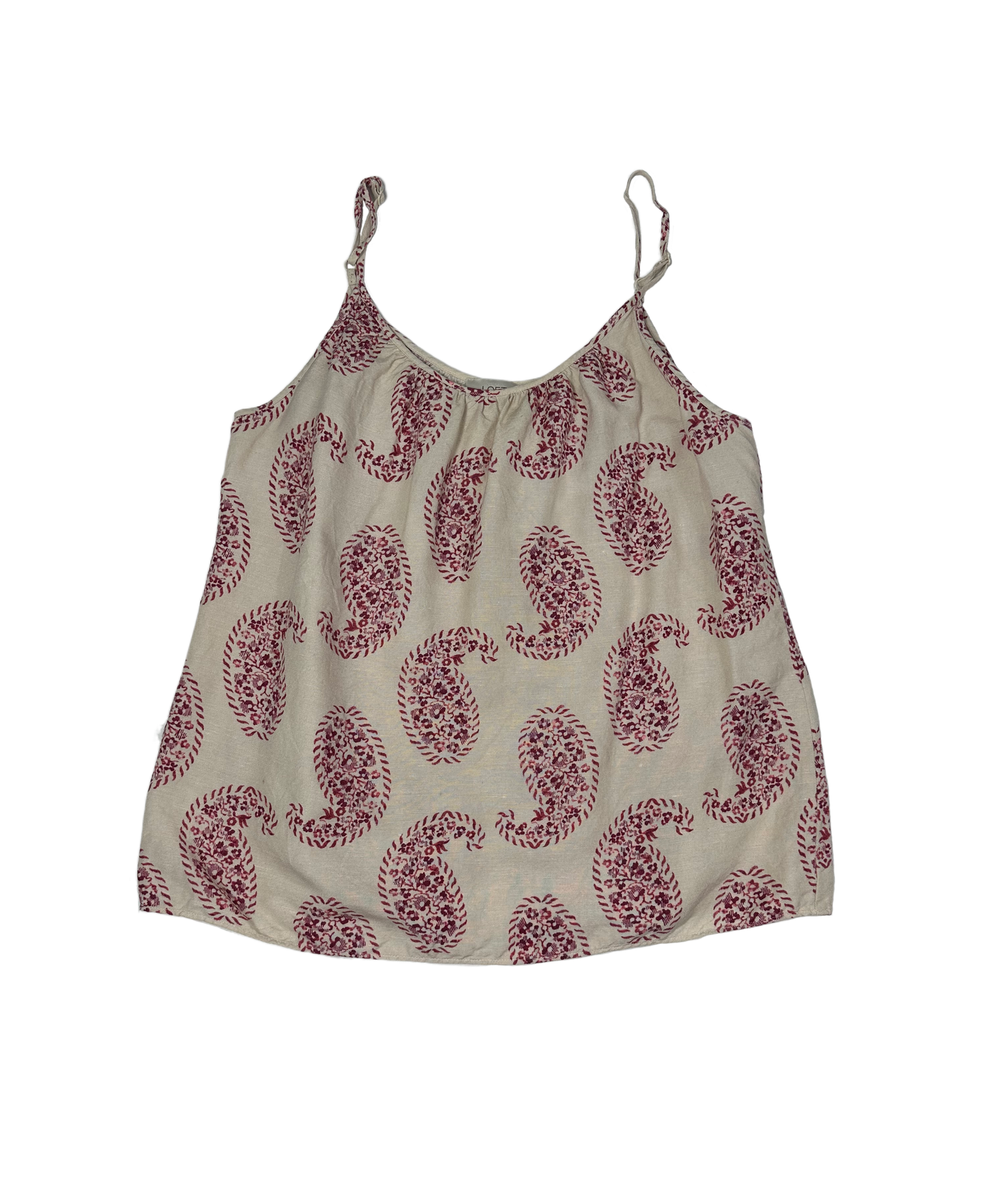 Loft Spaghetti Strap Paisley Print TopStay comfortable and stylish with the Ann Taylor Loft adjustable spaghetti strap paisley print top. This flowy top features an eye-catching paisley print that will mLoft Spaghetti Strap Paisley Print TopWomens Tops