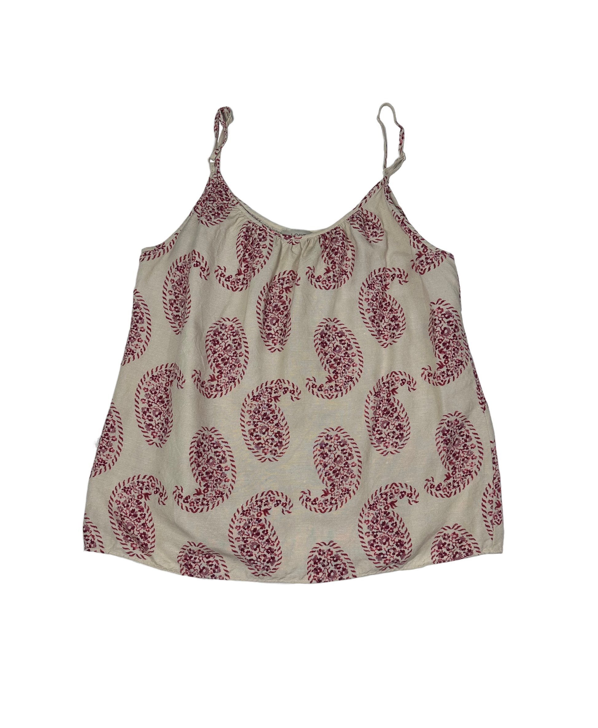 Loft Spaghetti Strap Paisley Print TopStay comfortable and stylish with the Ann Taylor Loft adjustable spaghetti strap paisley print top. This flowy top features an eye-catching paisley print that will mLoft Spaghetti Strap Paisley Print TopWomens Tops