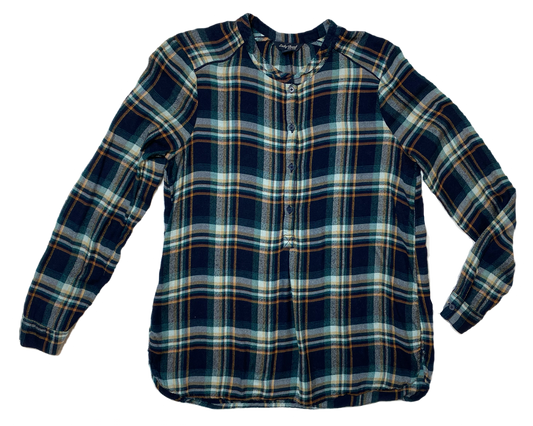Lucky Brand Henley Style Teal Plaid Flannel Size Small  Get ready to be the luckiest cat around in this Lucky Brand Teal Plaid Flannel! With a playful Henley style a