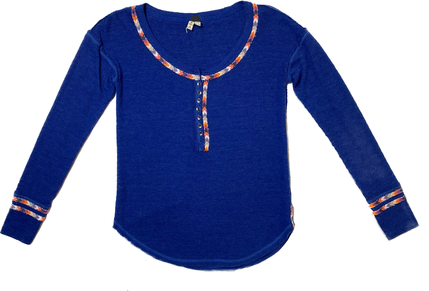 We The Free Blue Thermal with Colorful Trim Size P Small Stay free and comfy in our We The Free Blue Thermal with colorful trim. This Henley-style shirt comes in a s