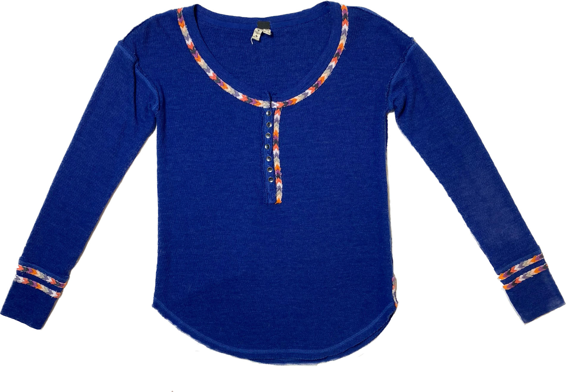 We The Free Blue Thermal with Colorful Trim Size P Small Stay free and comfy in our We The Free Blue Thermal with colorful trim. This Henley-style shirt comes in a s