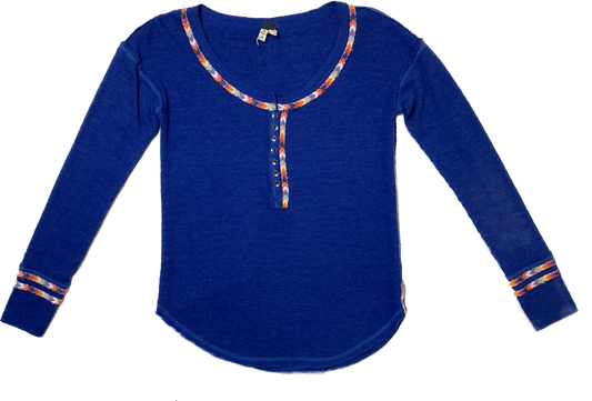 We The Free Blue Thermal with Colorful Trim Size P Small Stay free and comfy in our We The Free Blue Thermal with colorful trim. This Henley-style shirt comes in a s