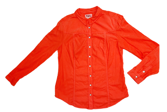 Holding Horses/Anthropologie Orange Western Shirt Size 8  Bring some western flair to your wardrobe with the Holding Horses Orange Western Shirt. The bright orange c