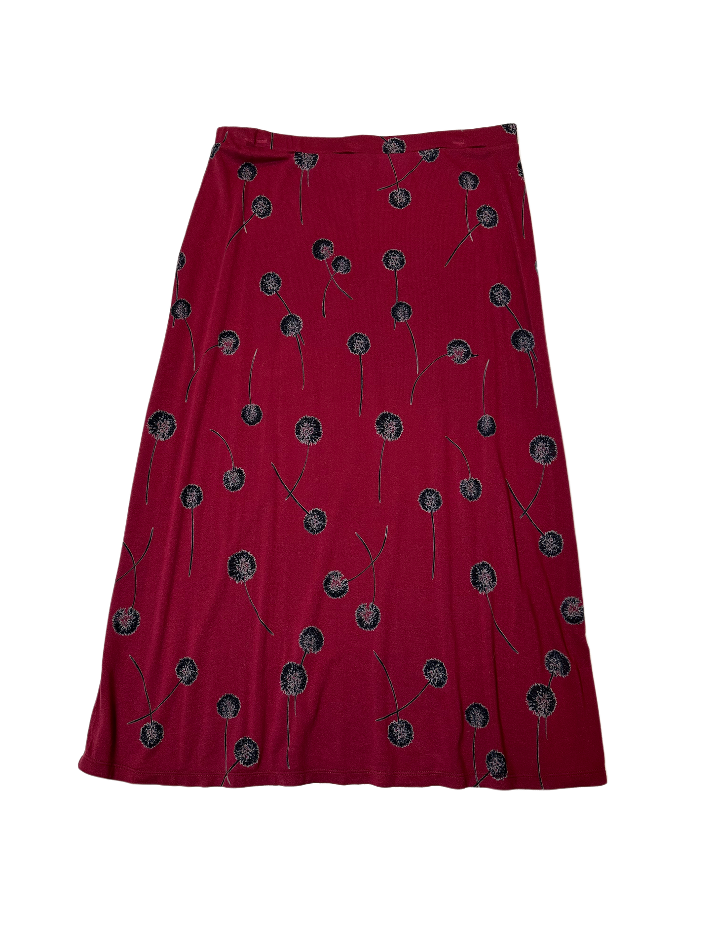 Abound Printed Burgundy Midi SkirtThis skirt looks great with a white t-shirt and denim jacket, or a chunky black sweater and tall black boots.