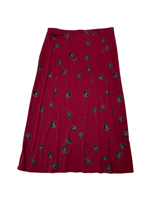 Abound Printed Burgundy Midi SkirtThis skirt looks great with a white t-shirt and denim jacket, or a chunky black sweater and tall black boots.