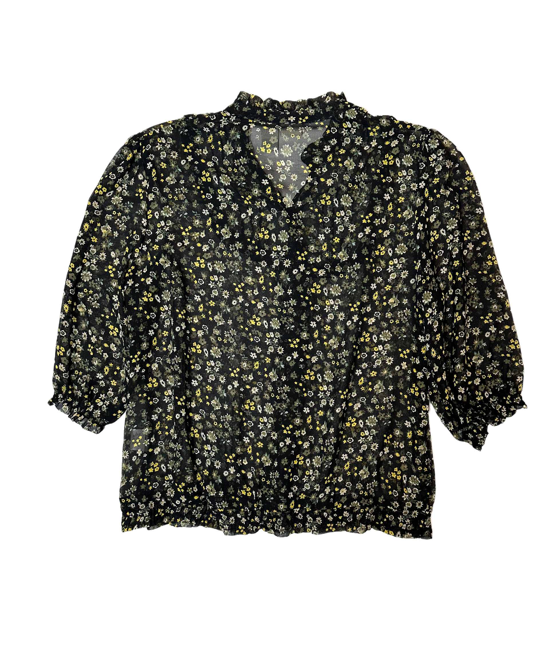 Route 66 Black Floral Sheer Blouse with Balloon Sleeves Route 66 Black Floral Sheer Blouse with Balloon Sleeves Put a cami under this and pair with your favorite bottRoute 66 Black Floral Sheer Blouse with Balloon SleevesPut a cami under this and pair with your favorite bottoms and you've got a fresh Spring / Summer look for any occasion!