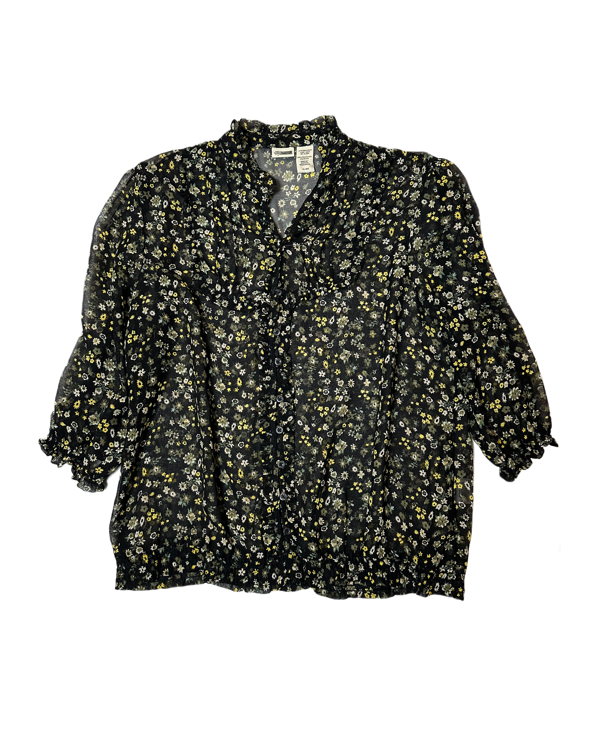 Route 66 Black Floral Sheer Blouse with Balloon Sleeves Route 66 Black Floral Sheer Blouse with Balloon Sleeves Put a cami under this and pair with your favorite bottRoute 66 Black Floral Sheer Blouse with Balloon SleevesPut a cami under this and pair with your favorite bottoms and you've got a fresh Spring / Summer look for any occasion!