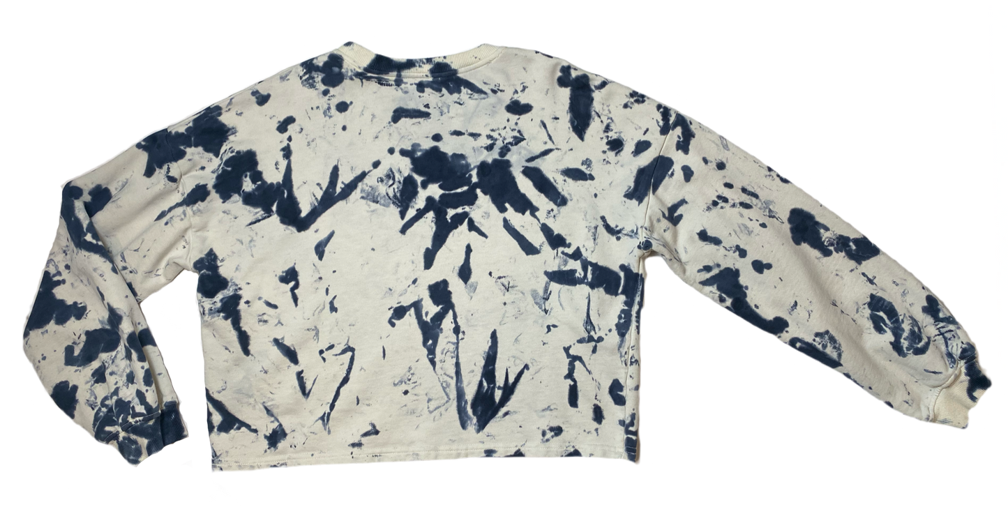 LE LIS Tie Dye Crop Sweatshirt Blue and white cropped tie dye sweatshirt.