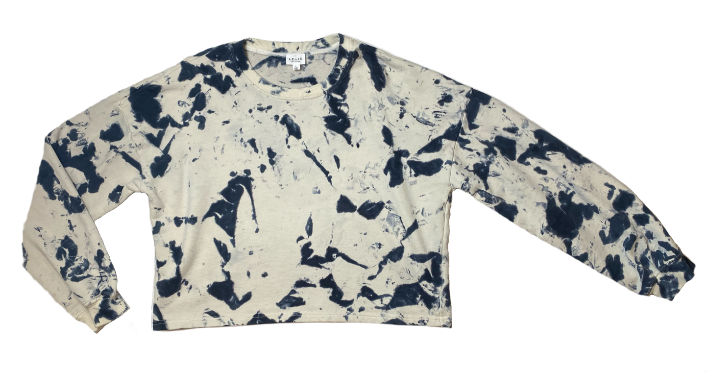 LE LIS Tie Dye Crop Sweatshirt Blue and white cropped tie dye sweatshirt.