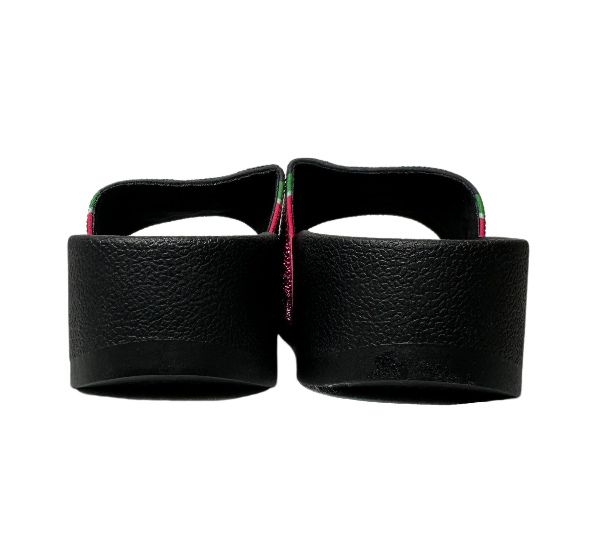 Wild Pair Watermelon Caroletta Platform Slides - NWBPrepare your feet for a wild ride in these Watermelon Caroletta Platform Slides! They come fresh off the vine with a bejeweled watermelon design accents and sky-highWild Pair Watermelon Caroletta Platform Slides - NWBShoes