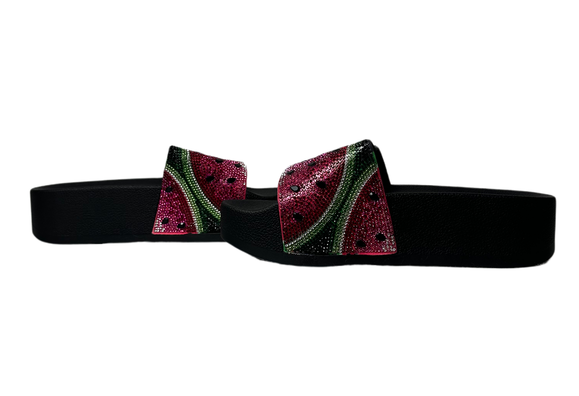 Wild Pair Watermelon Caroletta Platform Slides - NWBPrepare your feet for a wild ride in these Watermelon Caroletta Platform Slides! They come fresh off the vine with a bejeweled watermelon design accents and sky-highWild Pair Watermelon Caroletta Platform Slides - NWBShoes