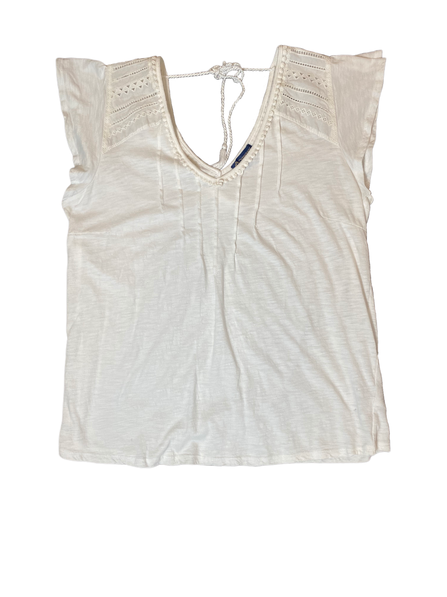 Democracy White V-Neck Cap Sleeve Top The perfect little white top! V neck in the front and back with a tie across the back. Thoughtful details make this the iconic top for Summer!!