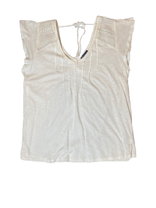 Democracy White V-Neck Cap Sleeve Top The perfect little white top! V neck in the front and back with a tie across the back. Thoughtful details make this the iconic top for Summer!!