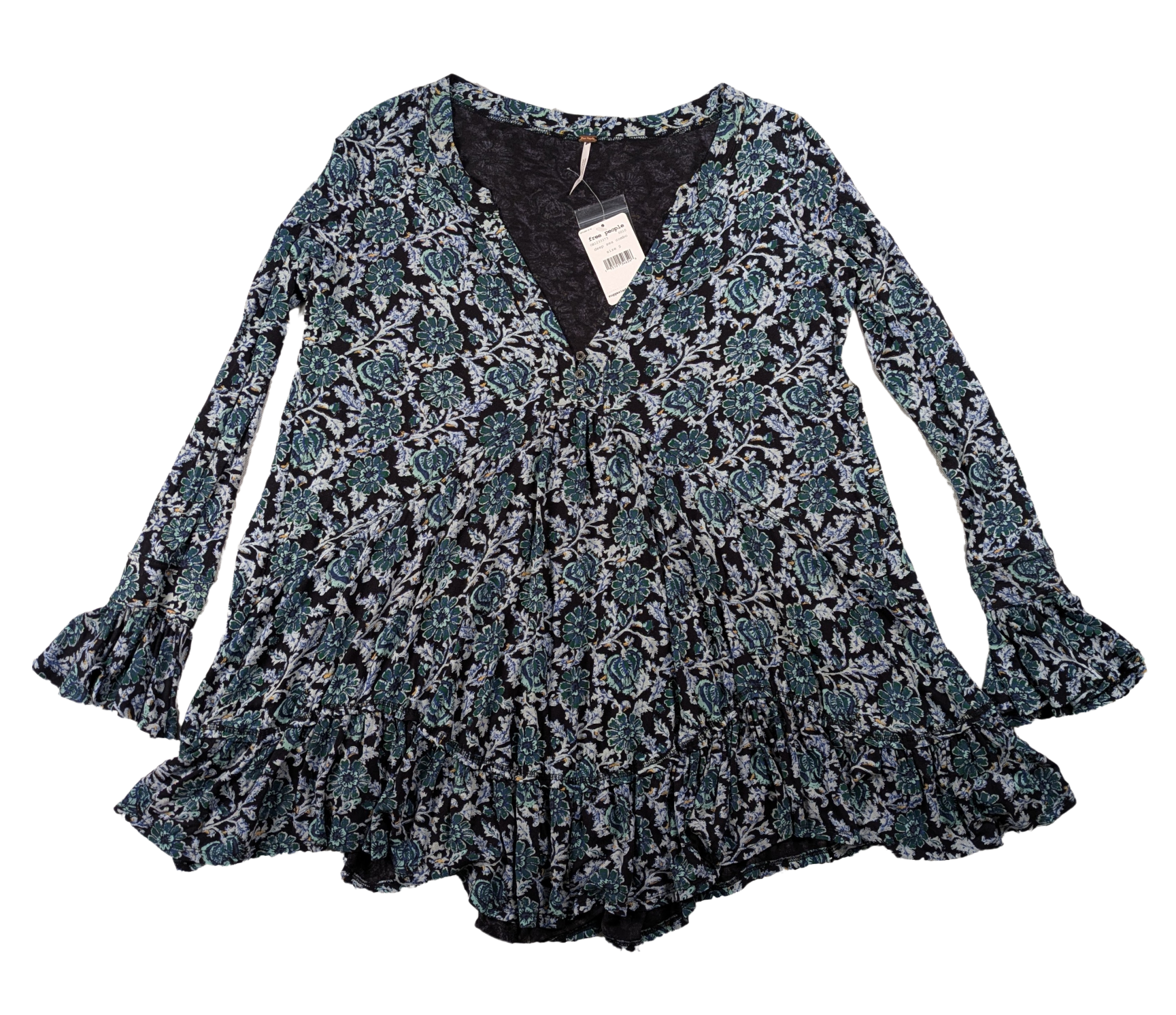 Free People Olivia Print Long Sleeved Tunic Size Small Get ready to rock your style with this Free People Olivia Long Sleeved Tunic! Featuring a unique Deep Sea Comb