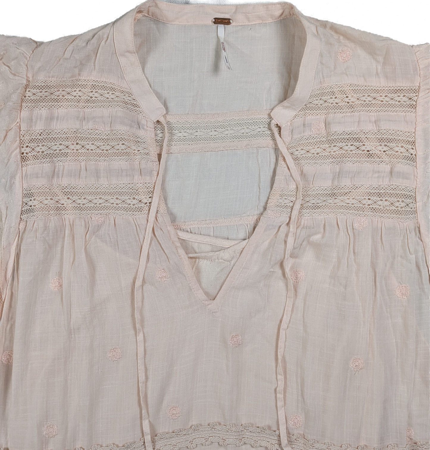 Free People Blush Midnight Midi Dress Size Large Indulge in a touch of blush with the Free People Midnight Midi Dress. This playful v-neck dress will have you feelin