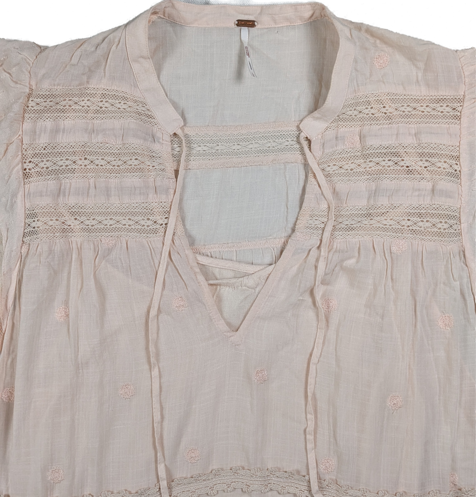 Free People Blush Midnight Midi Dress Size Large Indulge in a touch of blush with the Free People Midnight Midi Dress. This playful v-neck dress will have you feelin