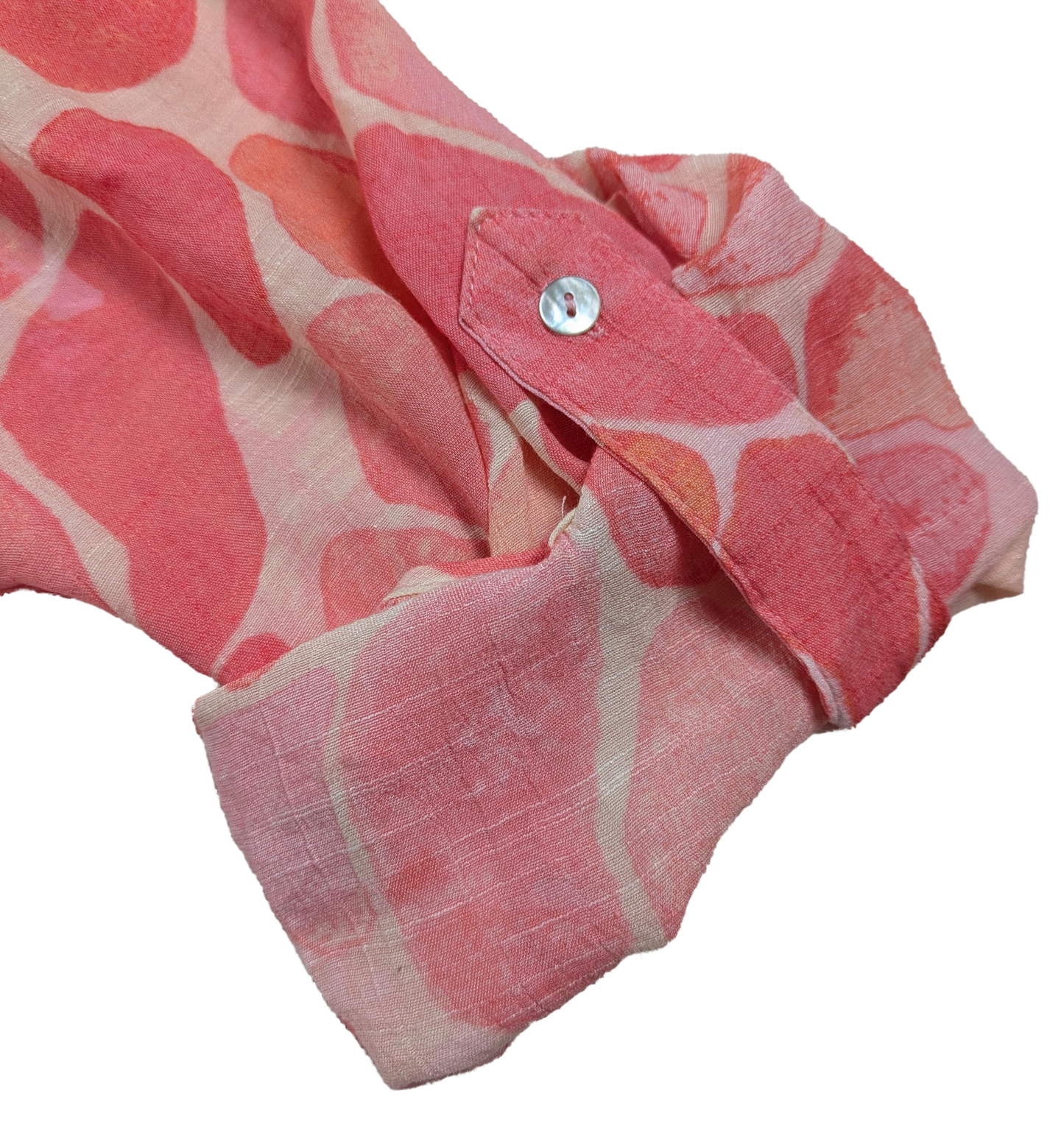 Zac & Rachel Pink Print Long Sleeve Blouse Size XL This Zac & Rachel blouse is a playful addition to your wardrobe. With a V neck, button-up front, and roll tab slee