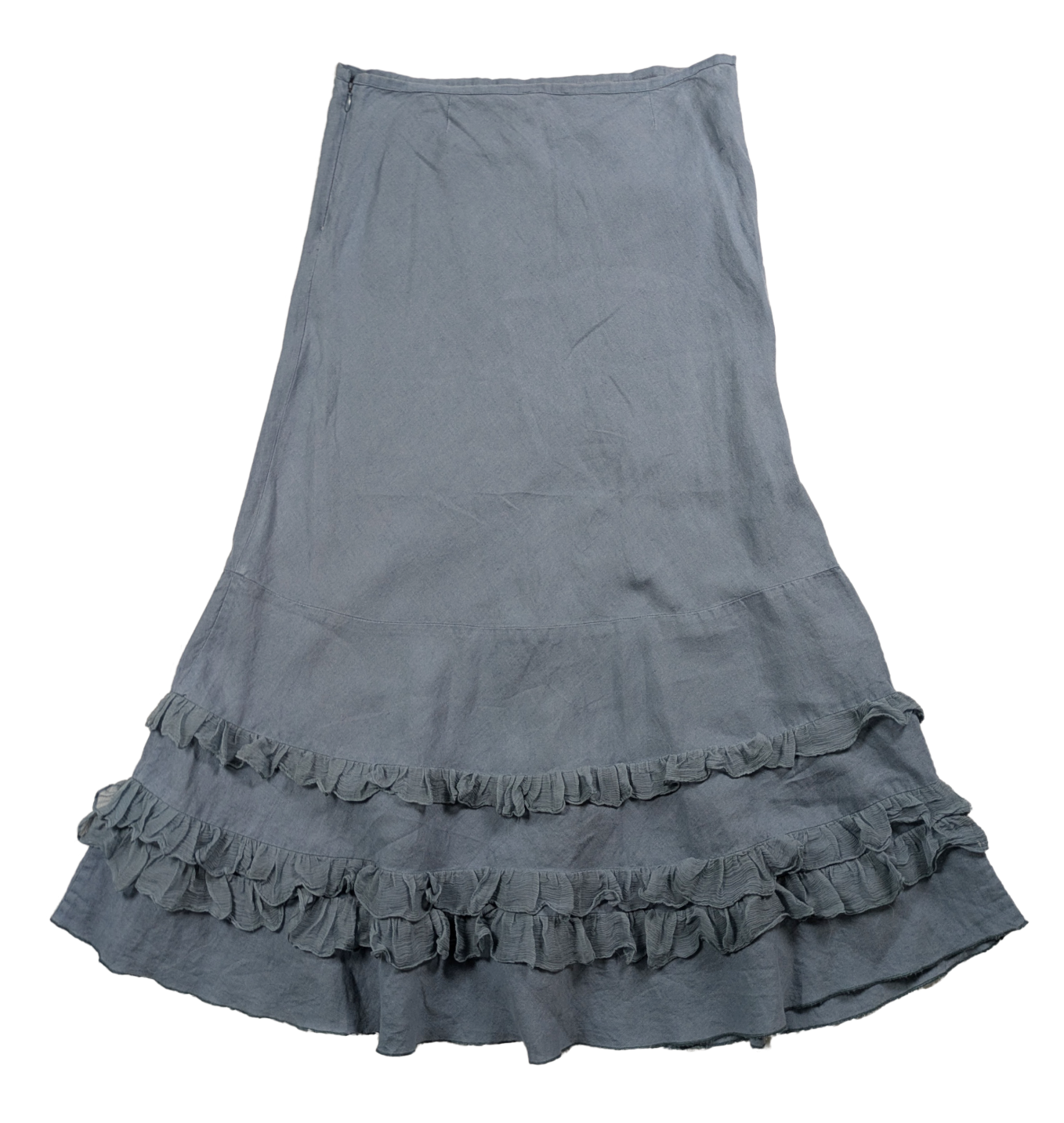 Kew Slate Blue Linen Prairie Skirt with  Gauze Ruffle Size 12