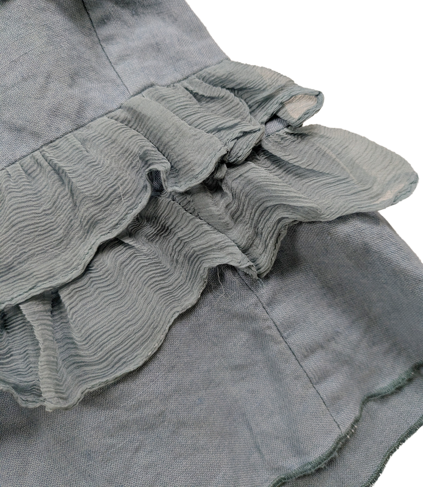 Kew Slate Blue Linen Prairie Skirt with  Gauze Ruffle Size 12