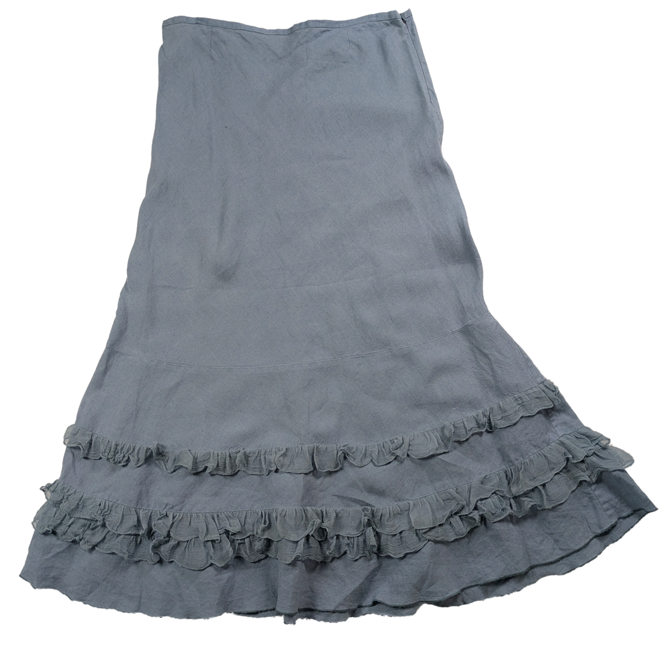 Kew Slate Blue Linen Prairie Skirt with  Gauze Ruffle Size 12