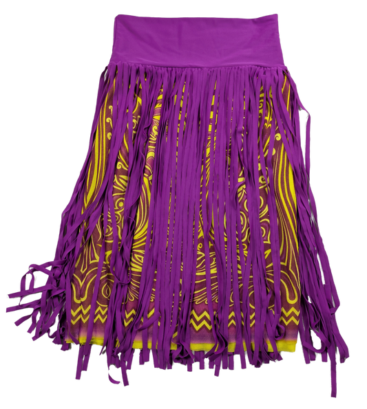 Vintage Jean Paul Gaultier Fuzzi Soleil Festival Skirt Yellow with Purple Fringe Size Medium
