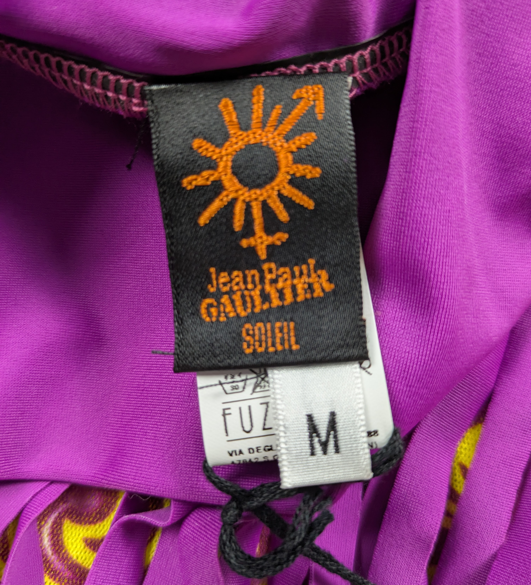 Vintage Jean Paul Gaultier Fuzzi Soleil Festival Skirt Yellow with Purple Fringe Size Medium