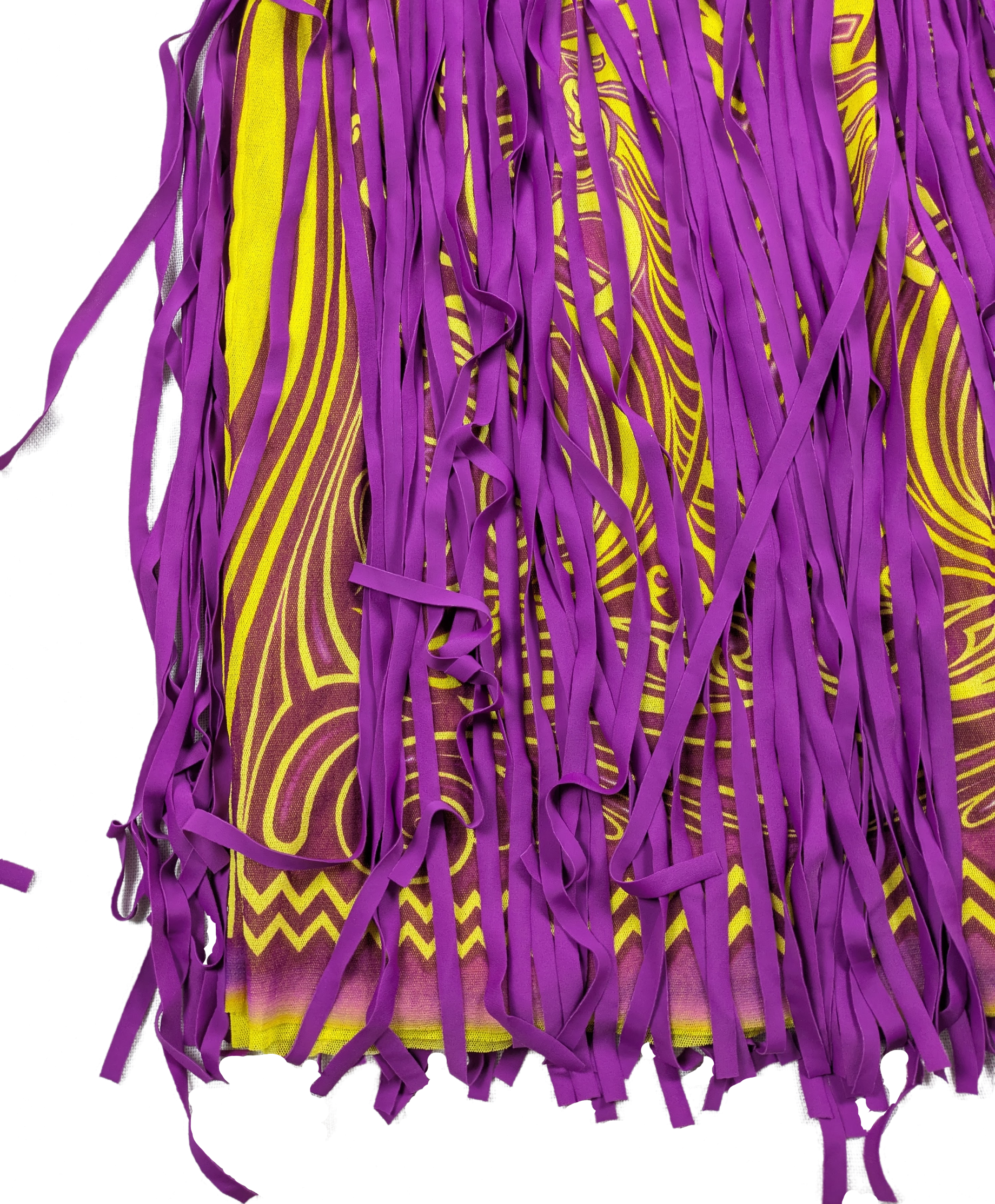 Vintage Jean Paul Gaultier Fuzzi Soleil Festival Skirt Yellow with Purple Fringe Size Medium