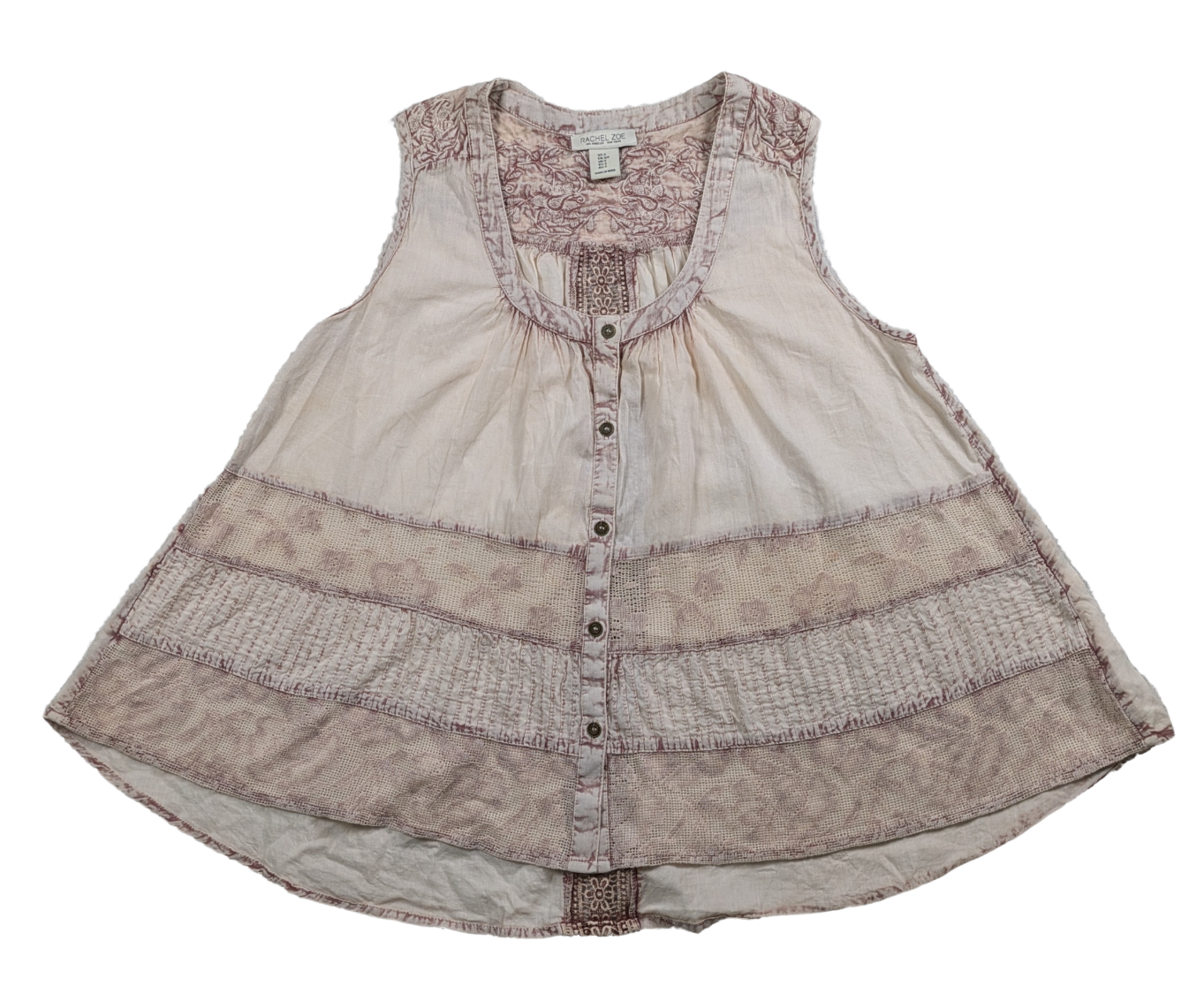 Rachel Zoe Sleeveless Embroidered Swing Top Size Small