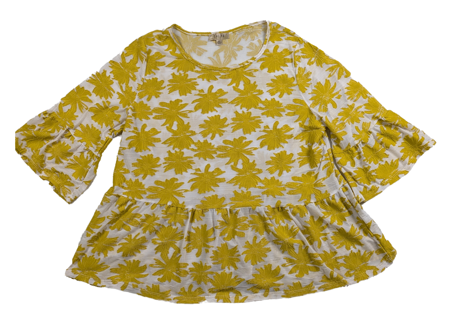 Lavish Semi-sheer Babydoll Top with Flowers Size XL