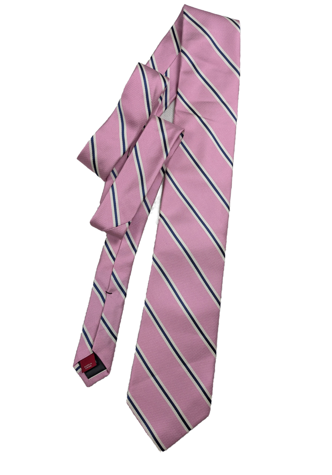 Merona 100% Silk Petal Pink Tie with Navy and White Slanted Stripes