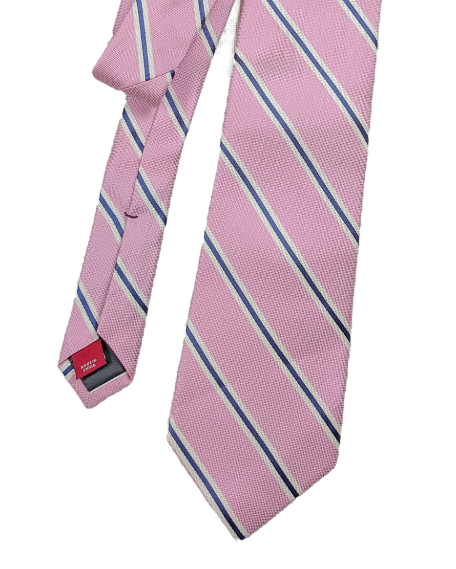 Merona 100% Silk Petal Pink Tie with Navy and White Slanted Stripes