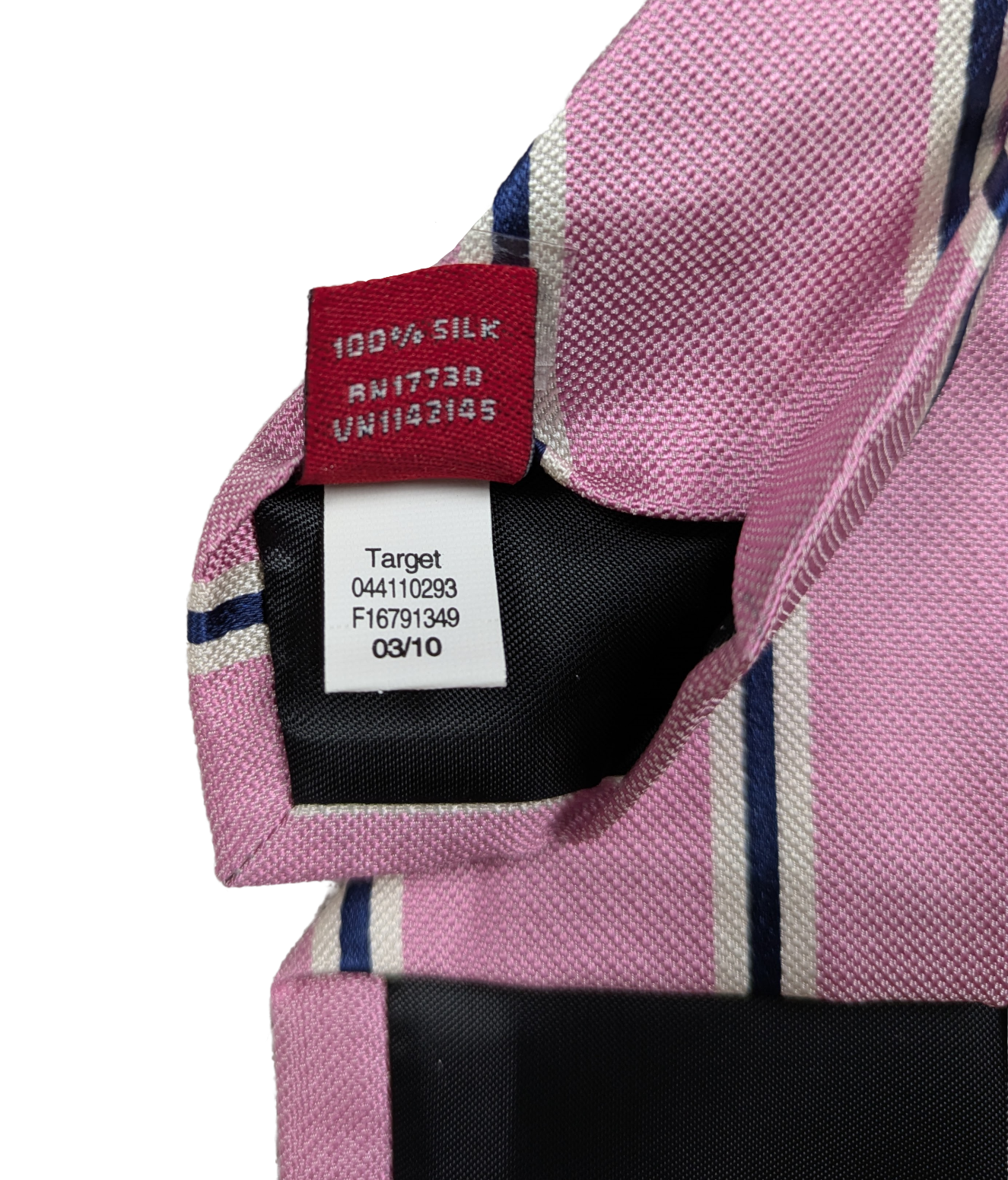 Merona 100% Silk Petal Pink Tie with Navy and White Slanted Stripes