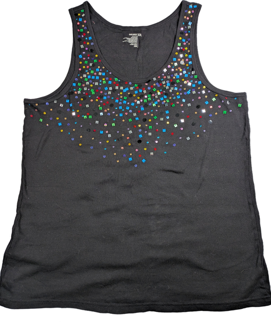 Old Navy Black Tank with Rainbow-colored Embellishments Size XXL