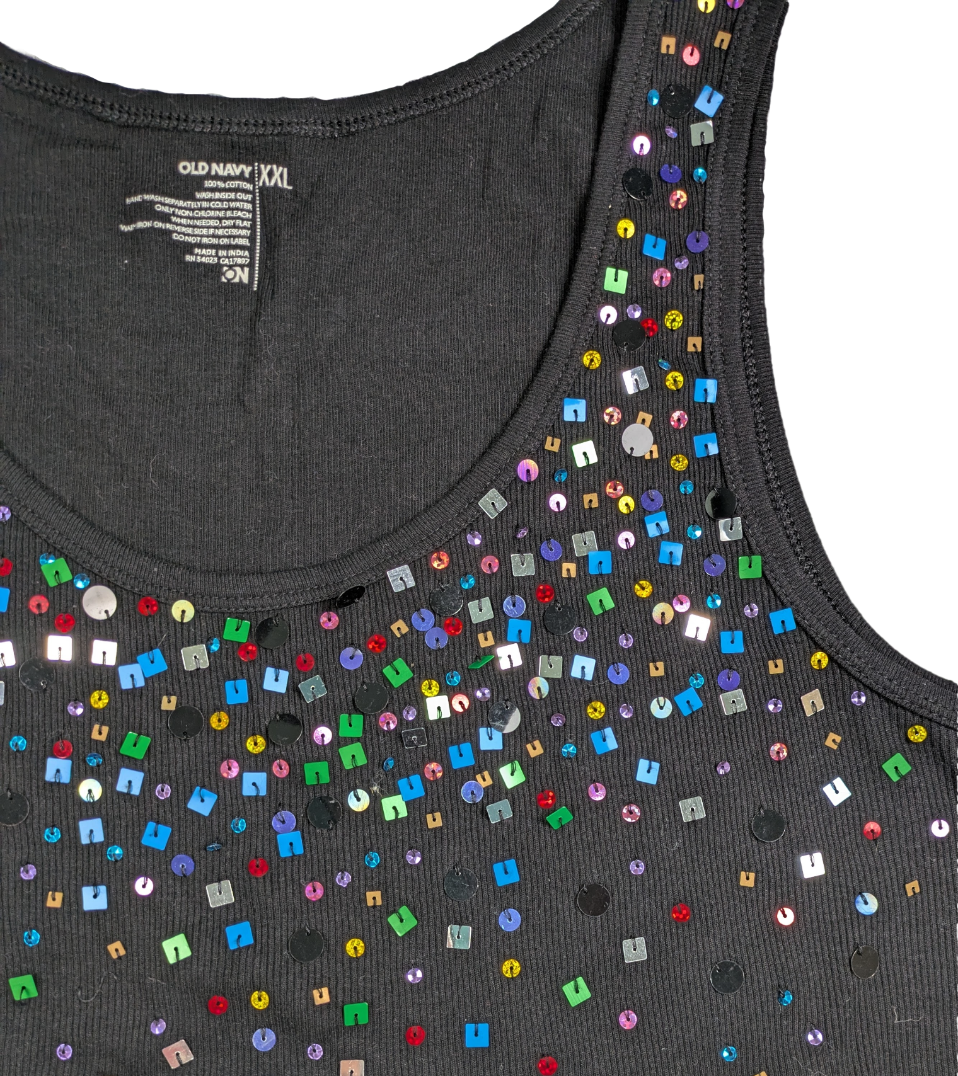 Old Navy Black Tank with Rainbow-colored Embellishments Size XXL