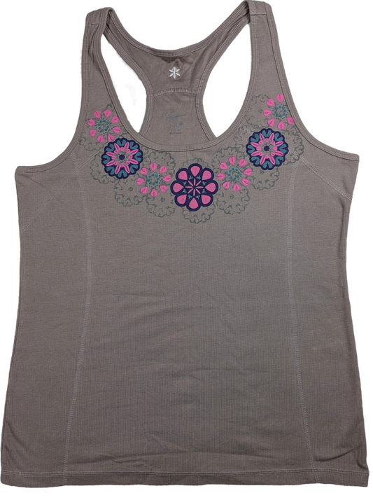 Old Navy do a little yoga Beige Racerback Tank with Pink Flowers Size XL