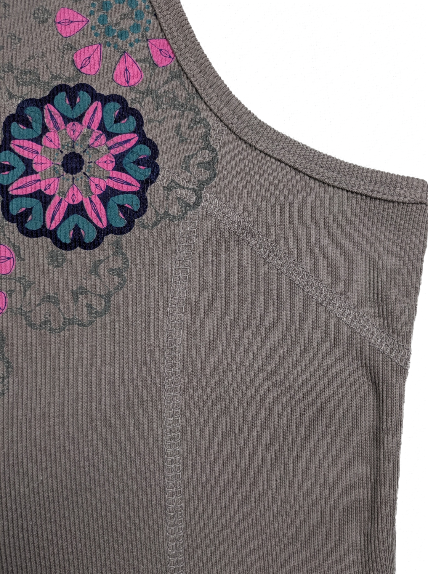 Old Navy do a little yoga Beige Racerback Tank with Pink Flowers Size XL